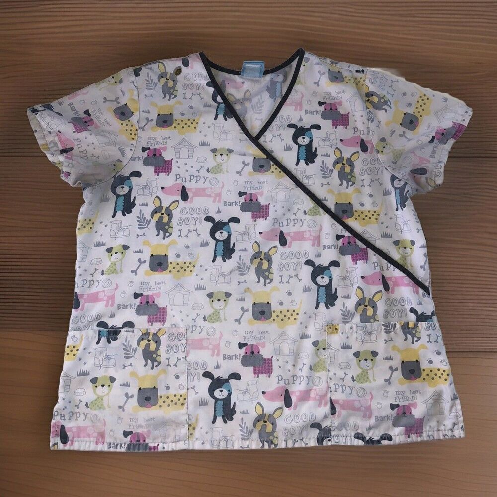 Scrub H.G. Medical Scrub Top Cute Puppy Pattern Size Large ?